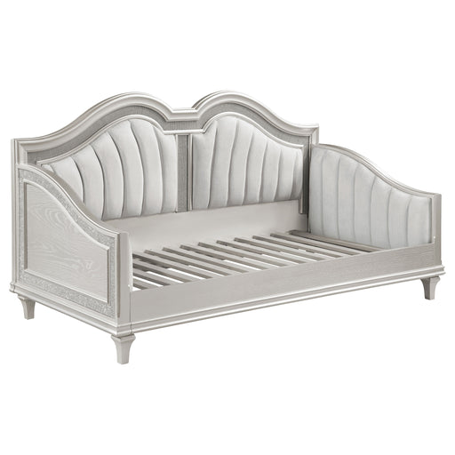 Evangeline Upholstered Twin Daybed with Faux Diamond Trim Silver and Ivory image