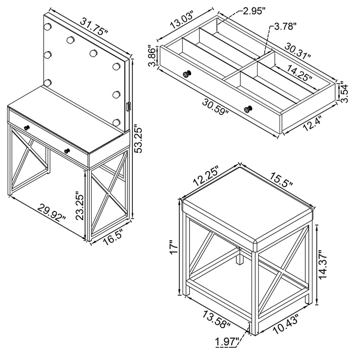 Eliza Makeup Vanity Table with LED Mirror and Stool